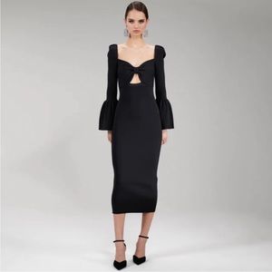 Self-Portrait Ribbed-Knit Bow Midi Dress NYT